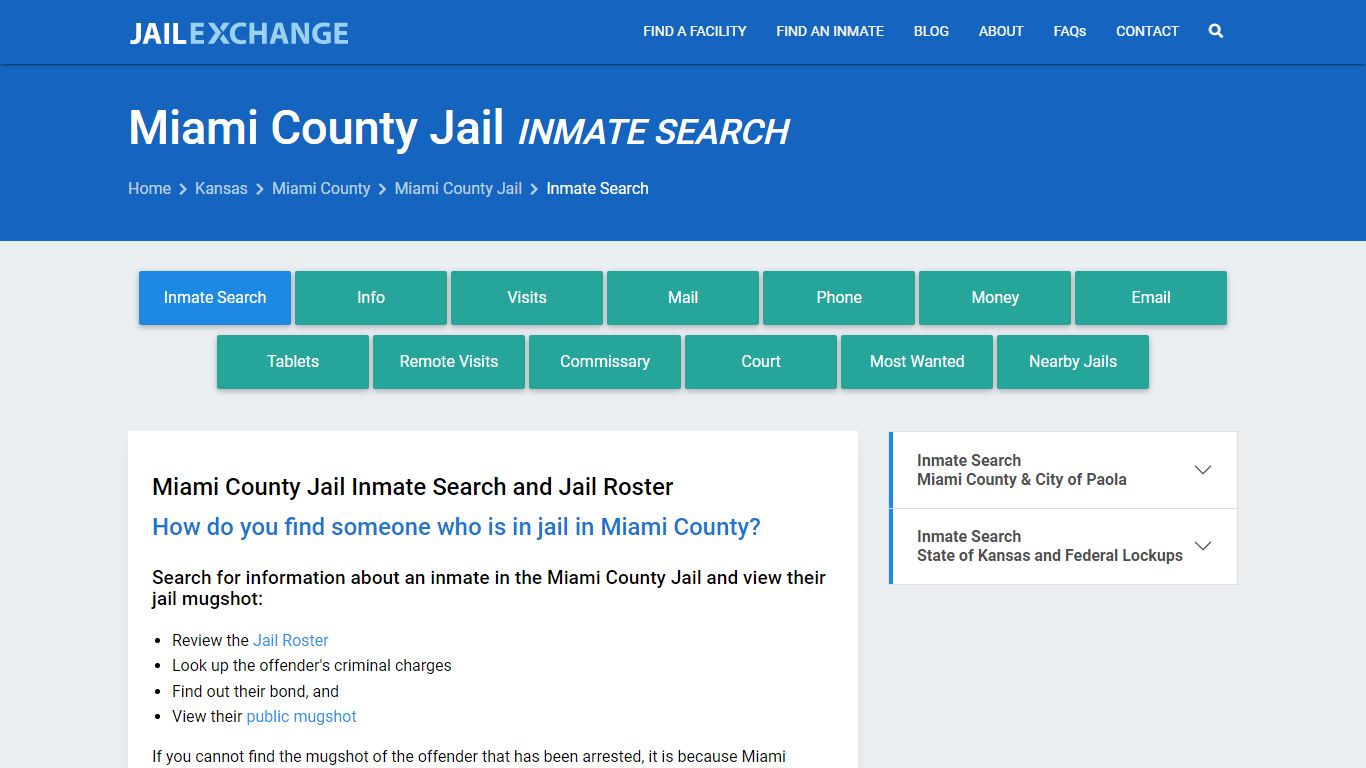 Inmate Search: Roster & Mugshots - Miami County Jail, KS